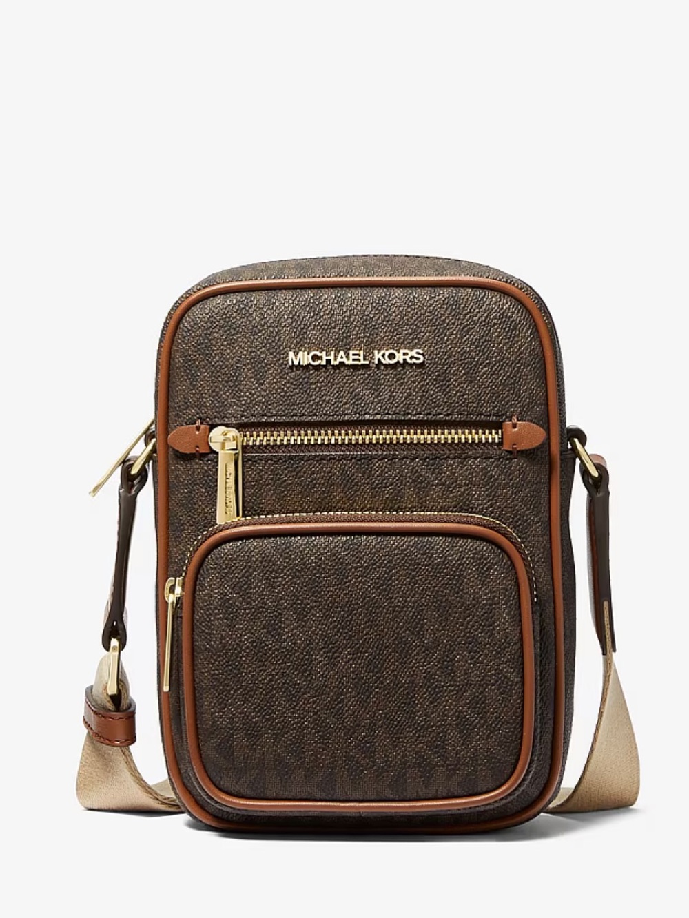 MICHAEL KORS Jet Set Medium NS Flight Pocket Signature Logo Crossbody
Brown 
NWT